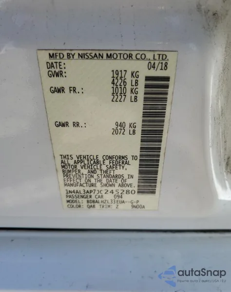 2018 Nissan Altima 2.5 из США, поврежденный, VIN 1N4AL3AP7JC245280